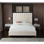 Eclipse Velvet Upholstered Queen Bed in Cream