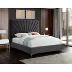 Eclipse Velvet Upholstered Queen Bed in Grey