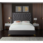Eclipse Velvet Upholstered Queen Bed in Grey