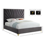 Eclipse Velvet Upholstered Queen Bed in Grey