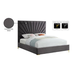 Eclipse Velvet Upholstered Queen Bed in Grey