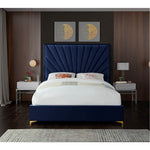 Eclipse Velvet Upholstered Queen Bed in Navy