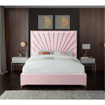 Eclipse Velvet Upholstered Queen Bed in Pink
