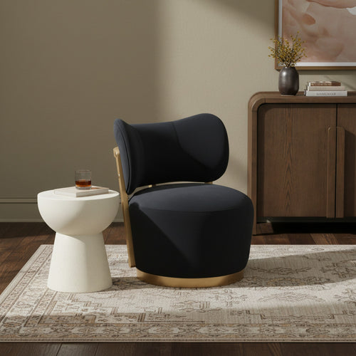 Elara Velvet Upholstered Swivel Accent Chair in Black