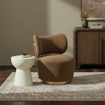Elara Velvet Upholstered Swivel Accent Chair in Saddle