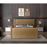 Elias Velvet Upholstered King Bed in Saddle