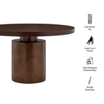 Annette 54 Inch Round Pedestal Dining Table in Dark Walnut / Burnished Brass