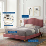 Juniper King Velvet Platform Bed with Gold Metal Legs in Dusty Rose