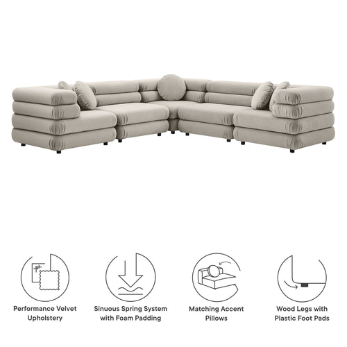 Jubilee 5-Piece Velvet Sectional Sofa in Almond