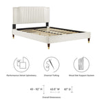 Zahra Queen Velvet Channel Tufted Platform Bed in White