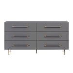 Trident 62" Vegan Leather 6-Drawer Dresser in Grey
