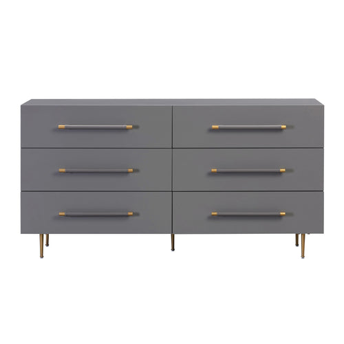 Trident 62" Vegan Leather 6-Drawer Dresser in Grey