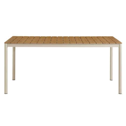 Finn 71" Outdoor Aluminum Dining Table with Faux Wood Top in Natural