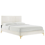 Sofia King Velvet Channel Tufted Platform Bed in White