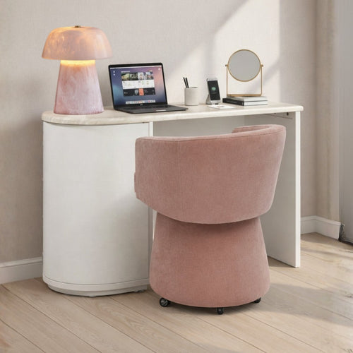 Marlene 47" Faux Travertine Vanity Desk in Cream