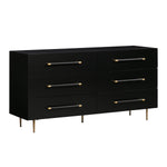Trident 62" Vegan Leather 6-Drawer Dresser in Black