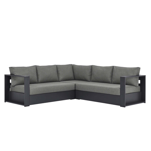 Tahoe 3-Piece Outdoor Aluminum Sectional Sofa Set in Gray Charcoal