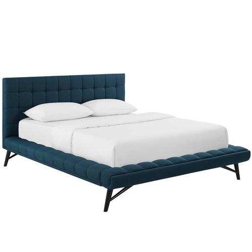 Julia Queen Velvet Biscuit Tufted Platform Bed in Blue