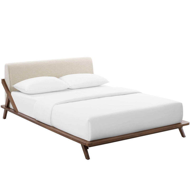 Luella Queen Fabric Platform Bed in Walnut Beige