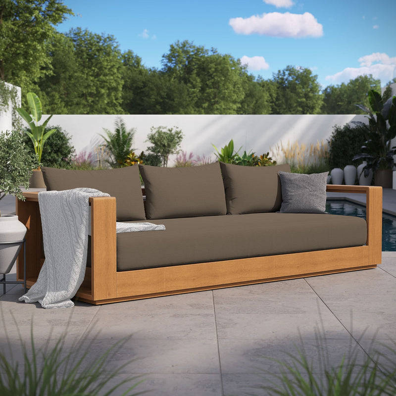 Tahoe Outdoor Acacia Wood Sofa in Natural Cocoa