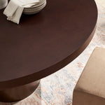 Annette 54 Inch Round Pedestal Dining Table in Dark Walnut / Burnished Brass