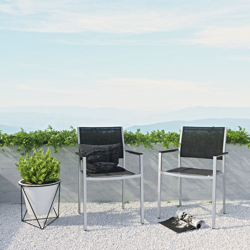 Shore Outdoor Aluminum Dining Chair Set of 2 in Silver Black