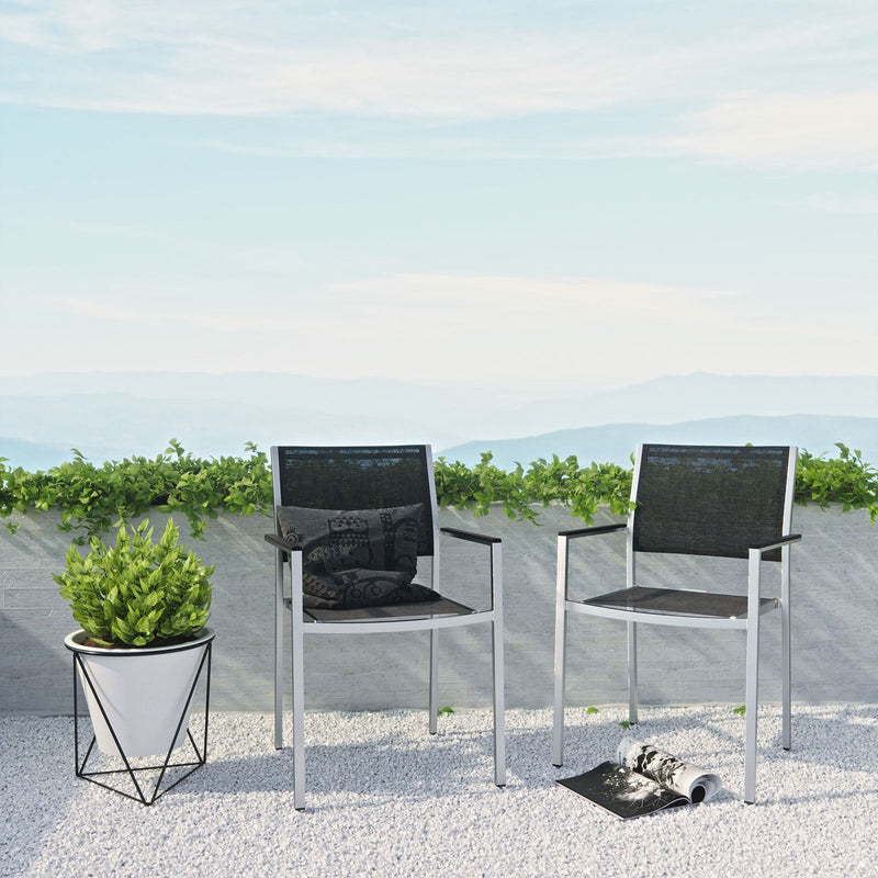 Shore Outdoor Aluminum Dining Chair Set of 2 in Silver Black