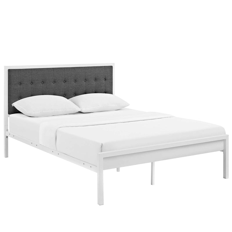 Millie King Platform Bed in White Gray