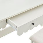 Emmeline Scalloped Vanity Desk With LED Mirror and Stool in White Ivory