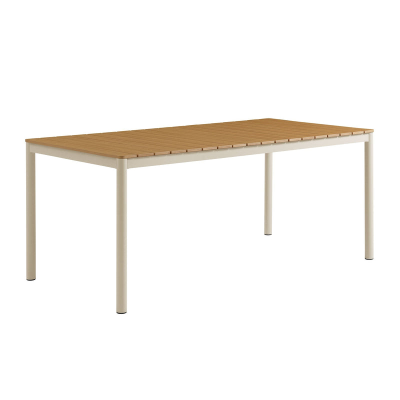 Finn 71" Outdoor Aluminum Dining Table with Faux Wood Top in Natural