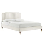 Zahra Queen Velvet Channel Tufted Platform Bed in White