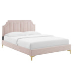 Sienna King Velvet Platform Bed in Pink