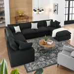 Commix 7-Piece Down Filled Sectional Sofa in Black
