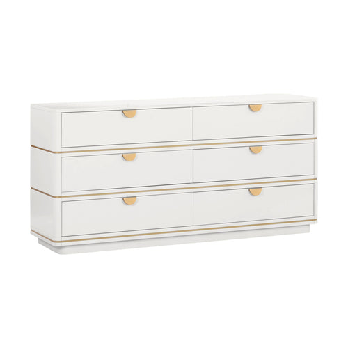 Julieta 62" Acacia Wood 6-Drawer Dresser in Cream