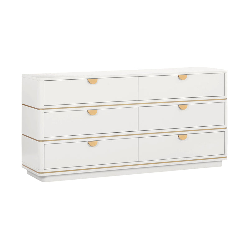 Julieta 62" Acacia Wood 6-Drawer Dresser in Cream