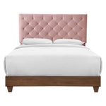 Rhiannon Queen Diamond Tufted Velvet Bed in Walnut Dusty Rose
