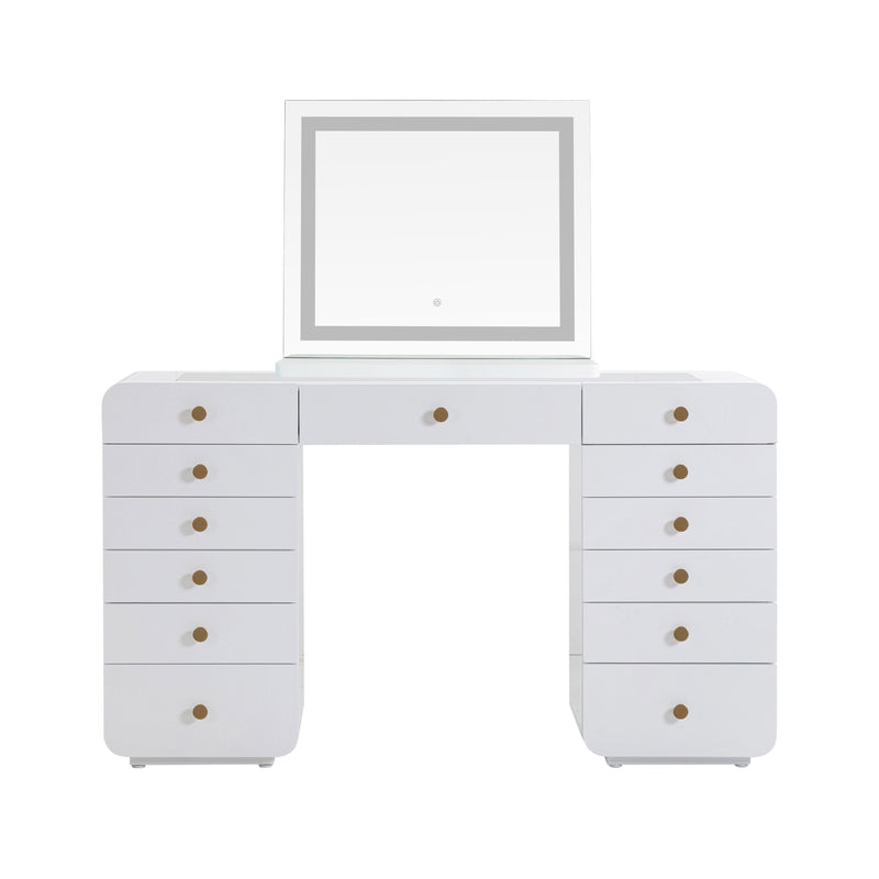 Hollywood 56" Vanity Desk with LED Mirror (Large) in White