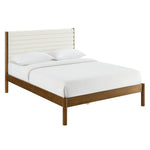 Olea King Boucle Channel Tufted Solid Wood Platform Bed in Feather Walnut