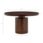 Annette 54 Inch Round Pedestal Dining Table in Dark Walnut / Burnished Brass