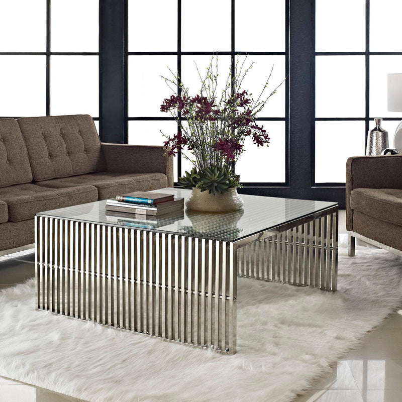 Gridiron Stainless Steel Coffee Table in Silver
