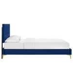 Yasmine King Velvet Channel Tufted Platform Bed in Navy