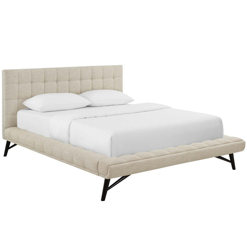 Julia Queen Velvet Biscuit Tufted Platform Bed in Beige