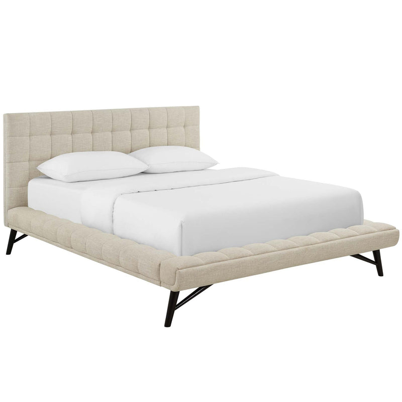 Julia Queen Velvet Biscuit Tufted Platform Bed in Beige