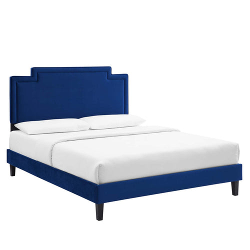 Liva King Velvet Platform Bed in Navy