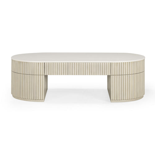 Bella 52" Acacia Wood Storage Coffee Table in Cream