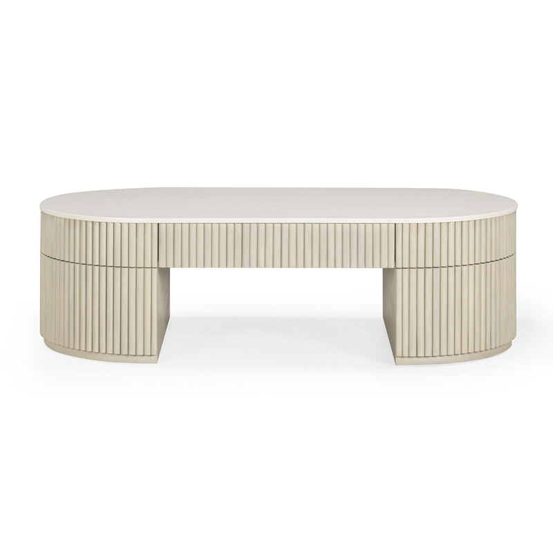 Bella 52" Acacia Wood Storage Coffee Table in Cream