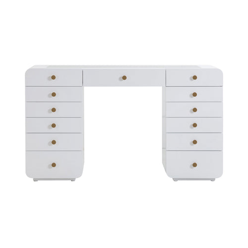 Hollywood 56" Vanity Desk with LED Mirror (Large) in White