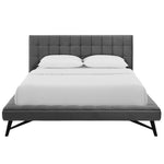 Julia Queen Velvet Biscuit Tufted Platform Bed in Gray