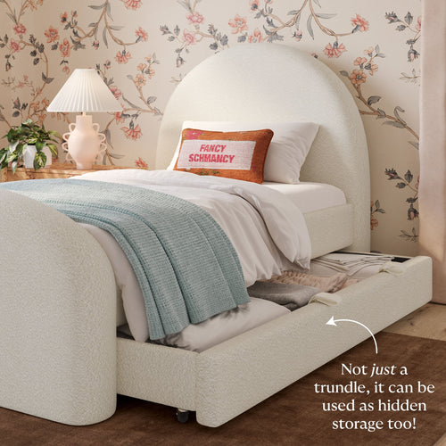 Moon Boucle Twin Trundle Bed in Cream