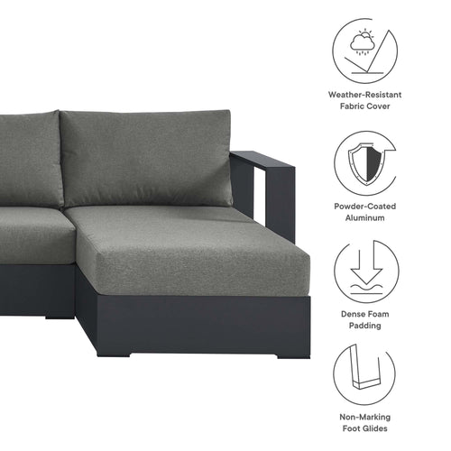 Tahoe 4-Piece Outdoor Aluminum Sectional Sofa Set in Gray Charcoal